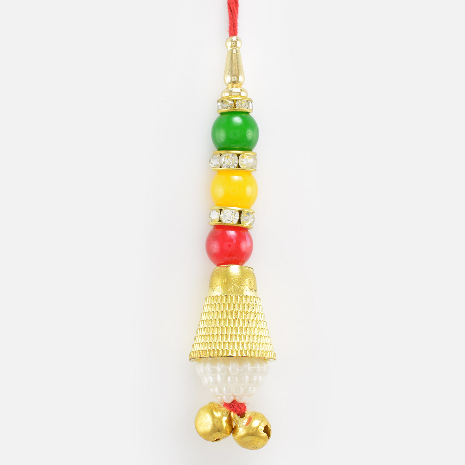 Tri-Color Beads Golden Lumba Rakhi