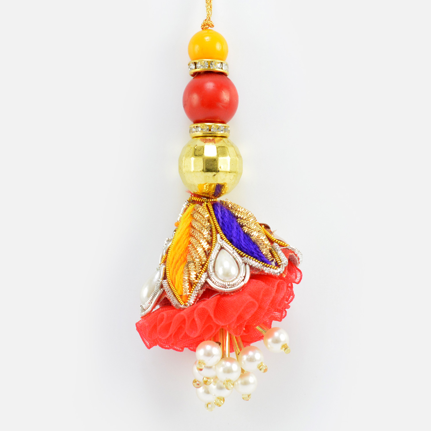 Zardosi Work Colorful Design and Beads Unique Lumba Rakhi