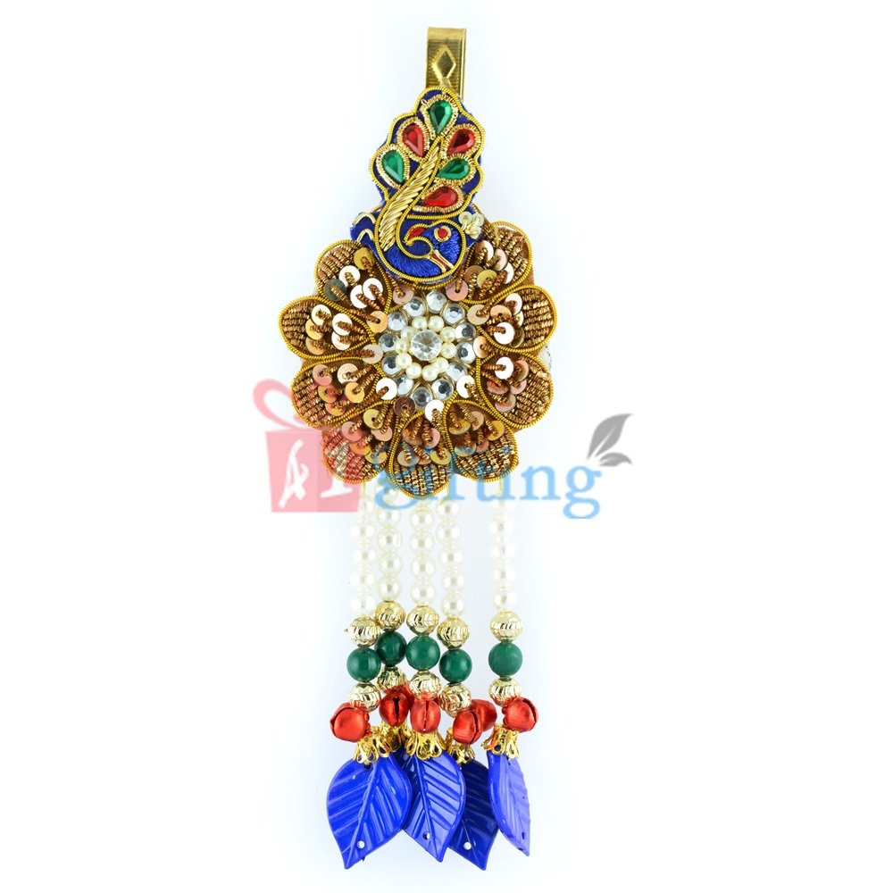 Appealing Zardosi, Pearl and Color Beads Work Lumba for Bhabhi