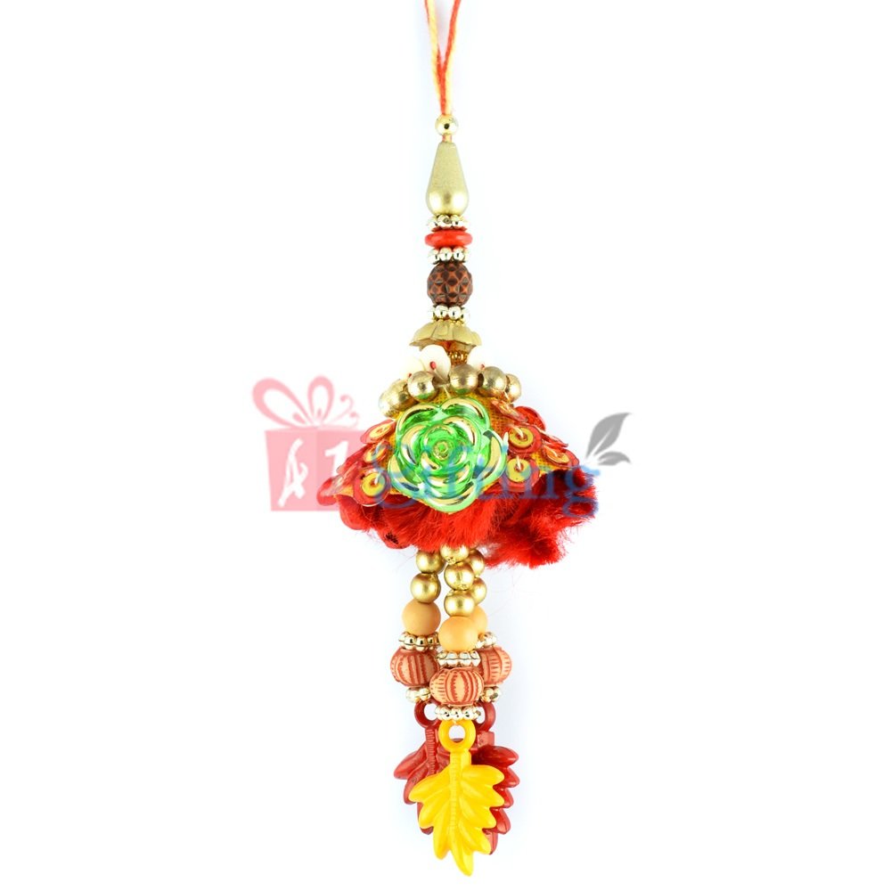 Dangling Dedication - Colorful Satin Work Lumba Rakhi for Bhabhi