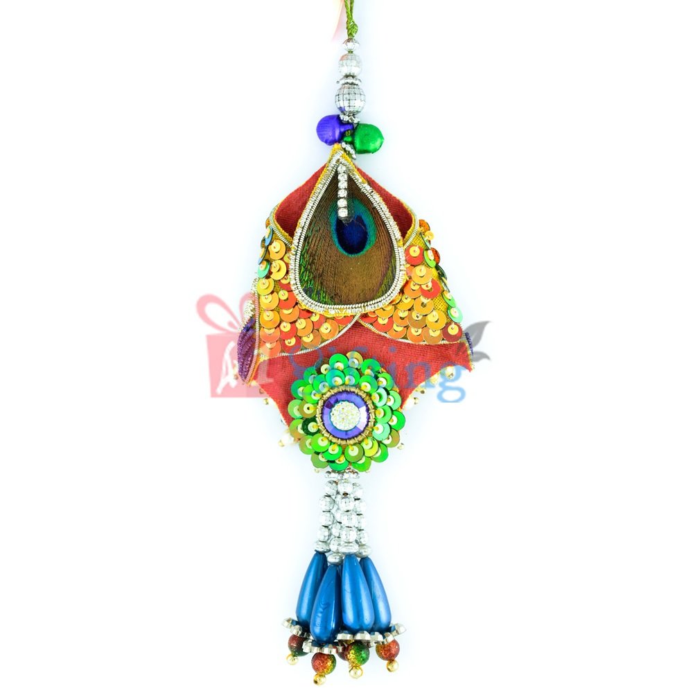 Very Attractive Colorful Peacock Feather Designer Lumba for Bhabhi