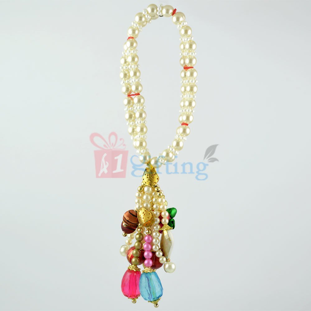 Twin Pearl Liner Bracelet Lumba Rakhi with Beads Pearl