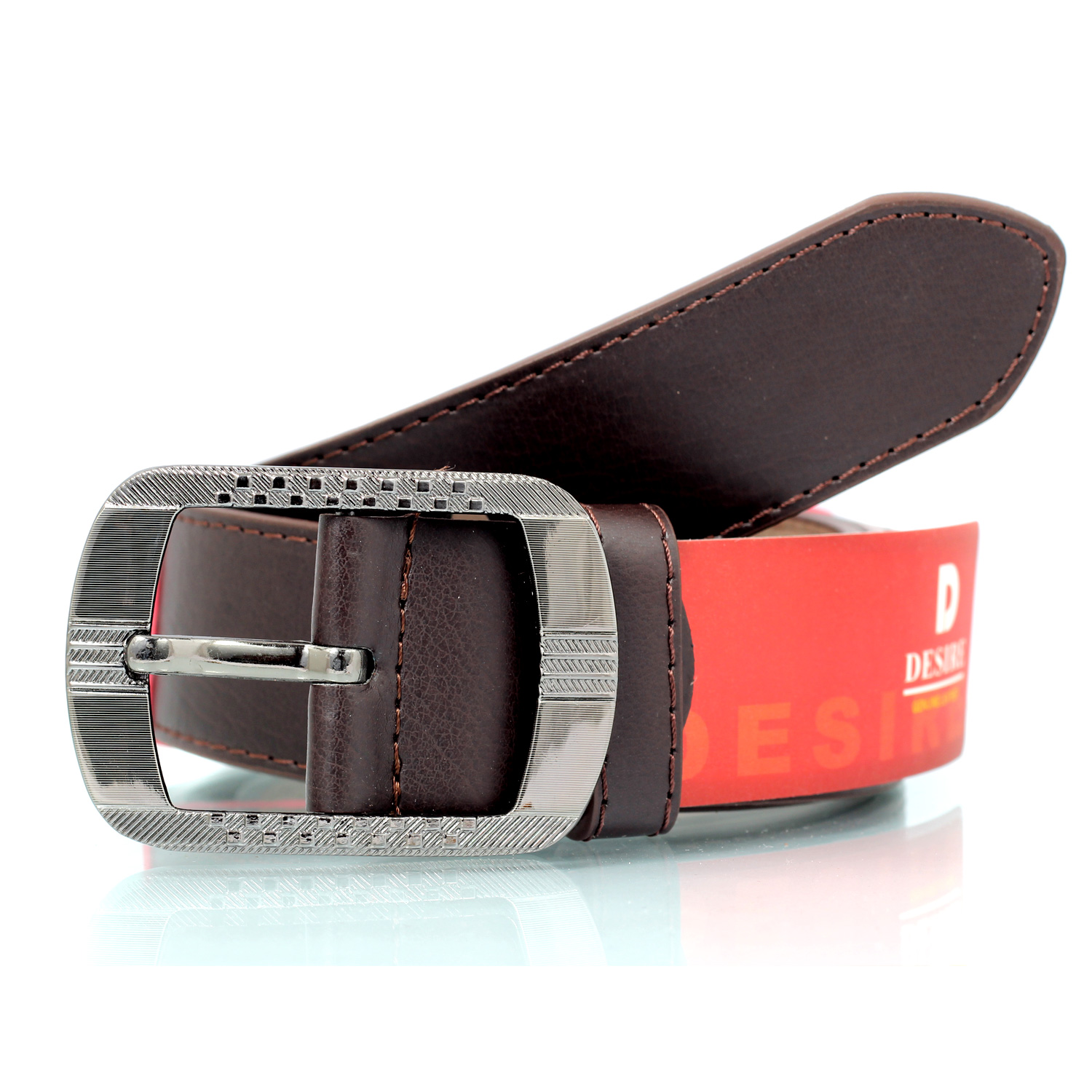 Brown formal genuine leather belt with paradigms buckle