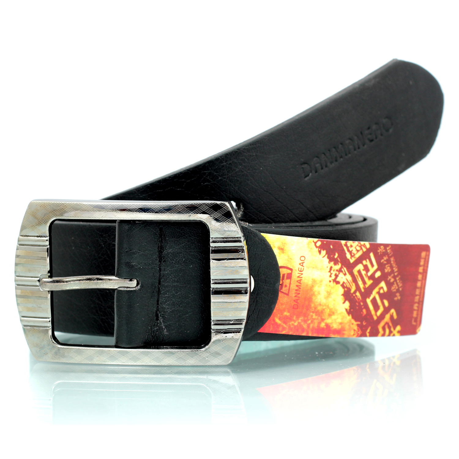 Danmaneao trio metallic strips design single stitched pure leather belts