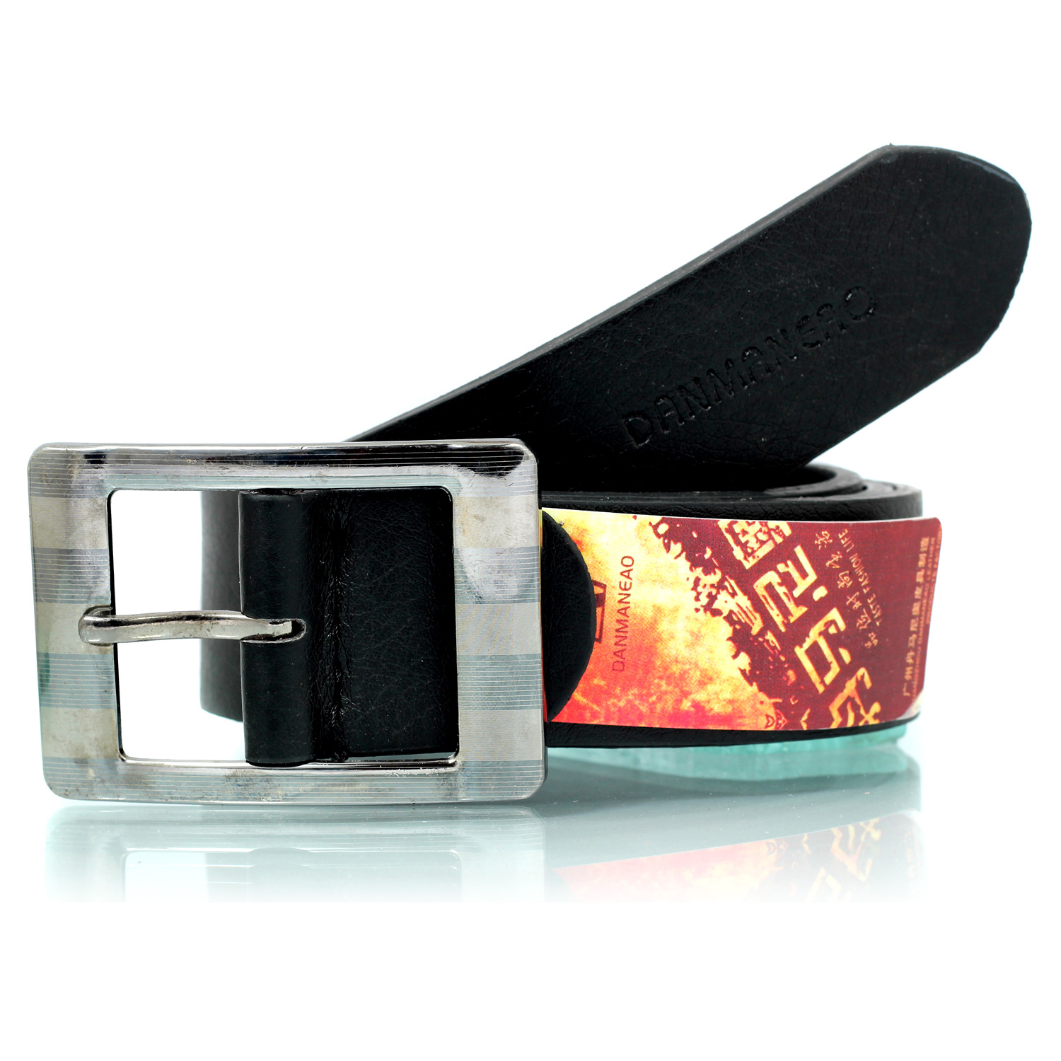 Multi color strips design with genuine danmaneao formal leather belt