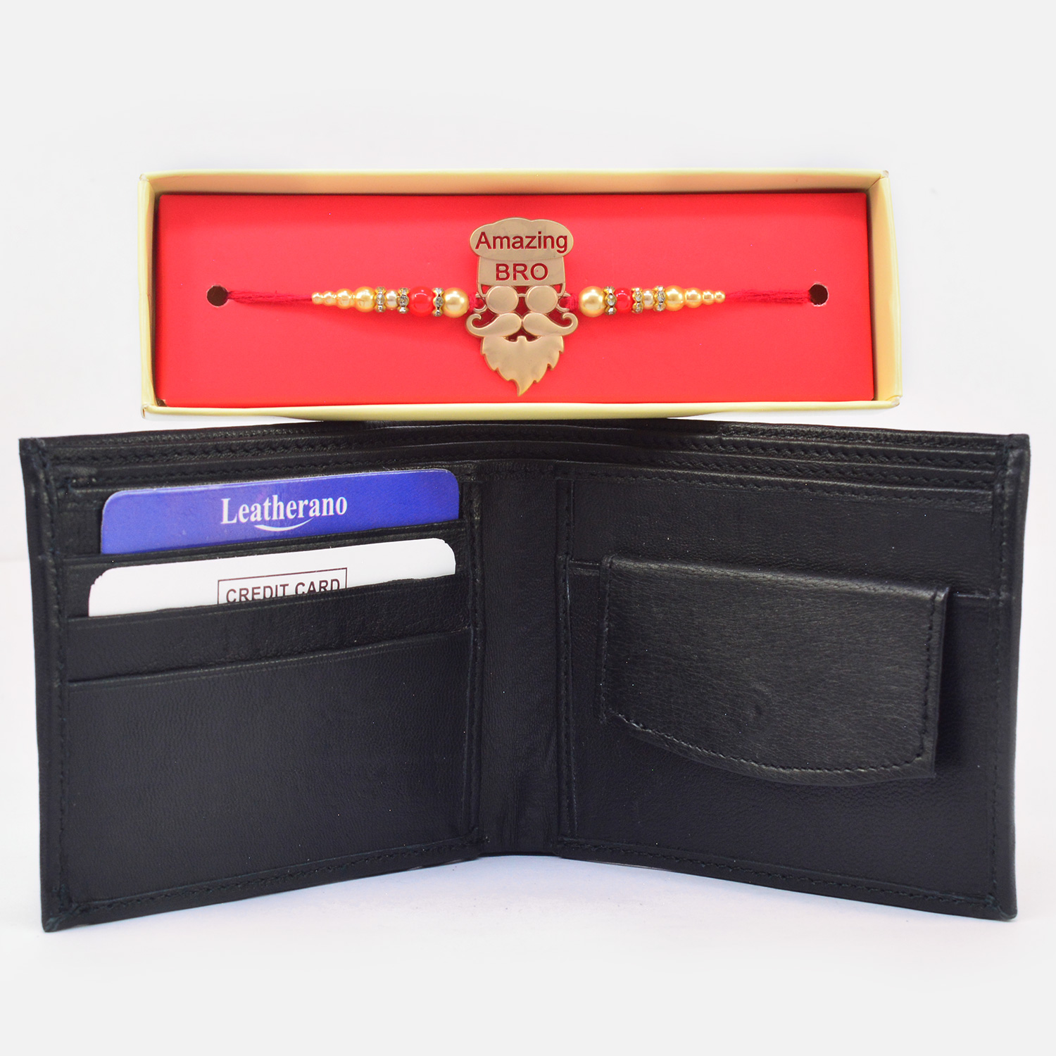 Gorgeous Amazing Bro Rakhi with Attractive Black Leather Wallet for Men