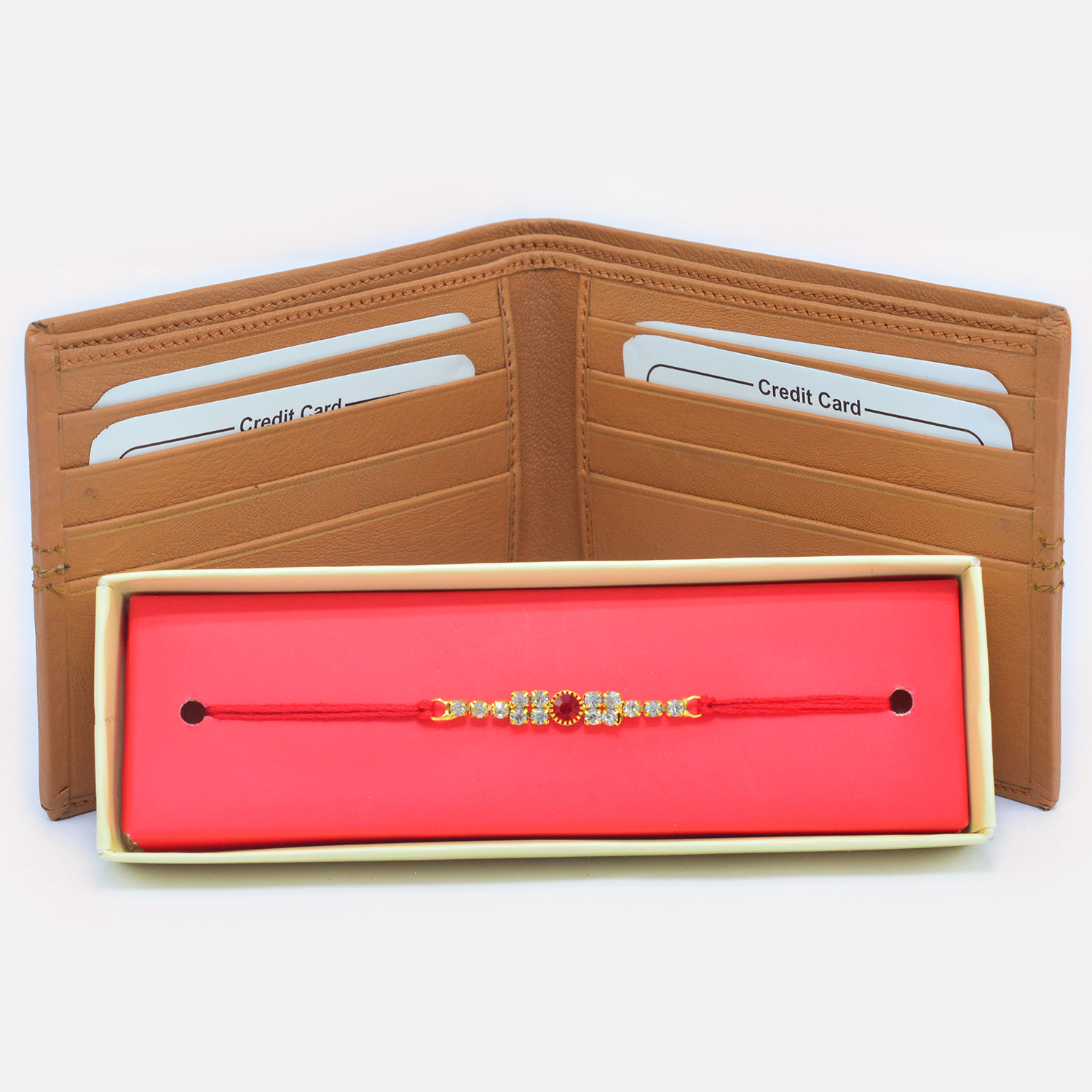 Awesome Jewel Rakhi with Eye Catching Leather Wallet for Men