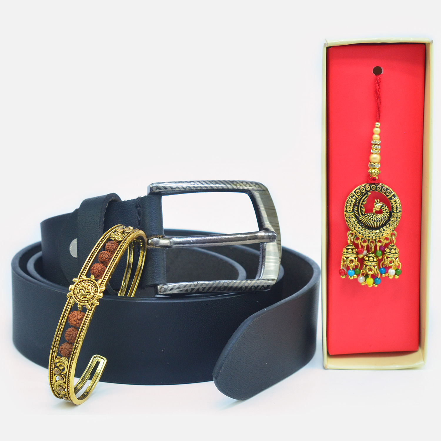 Gorgeous Rudraksha Bracelet and Lumba with Eye Catching Leather Belt