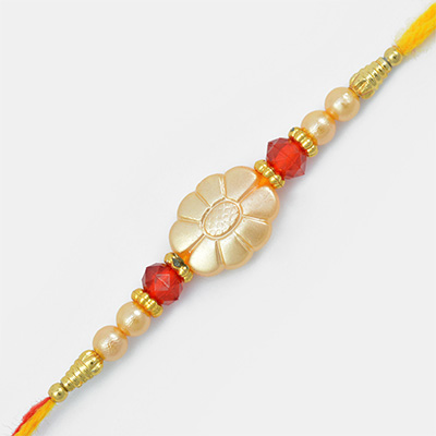 Sun-Flower Golden designed Mauli Rakhi with Pearl