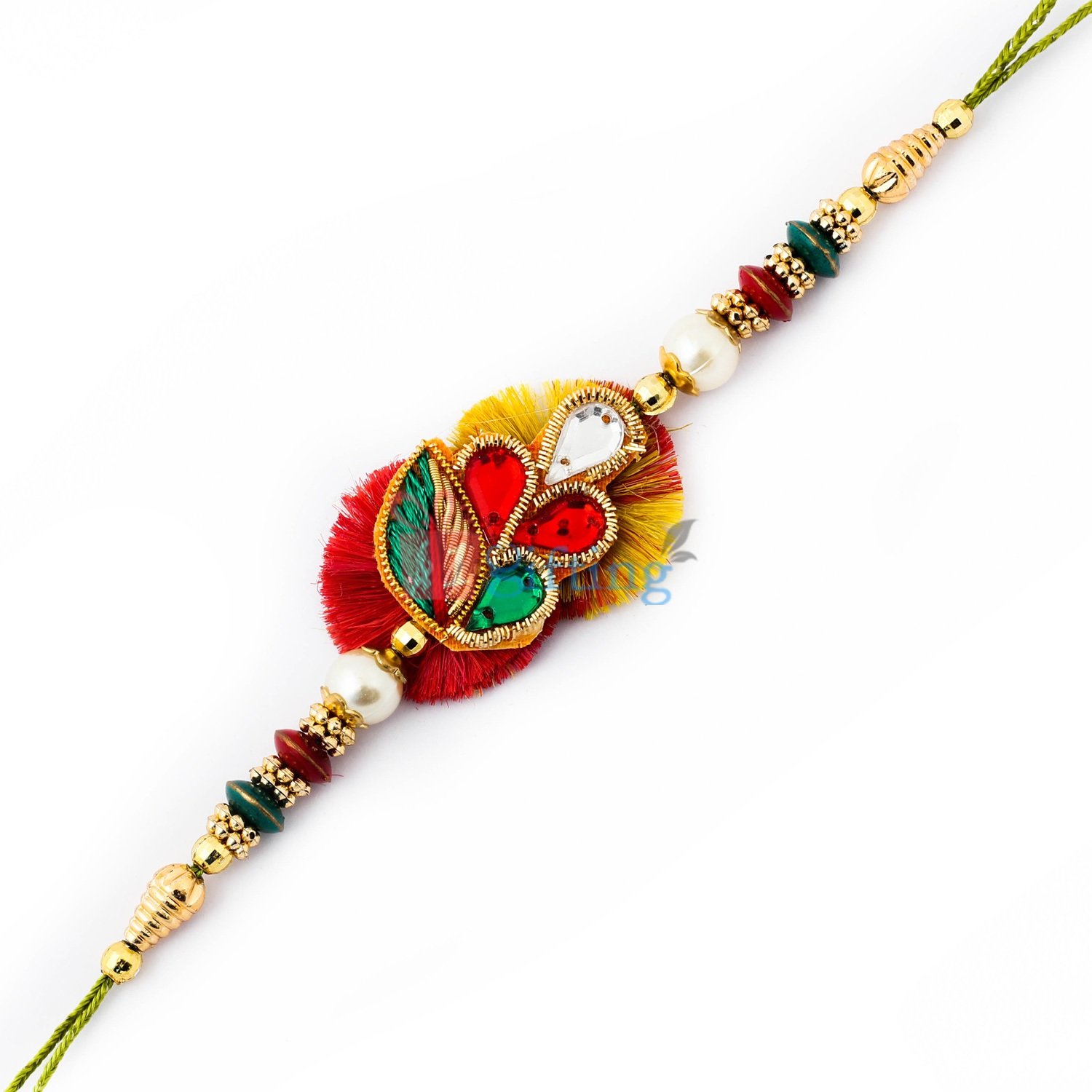 Divine work of crystals, kundan and beads Rakhi for Brother