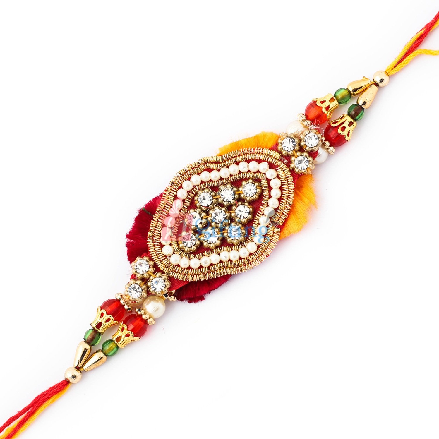 Creative work of diamonds and beads in mauli Rakhi for Brother
