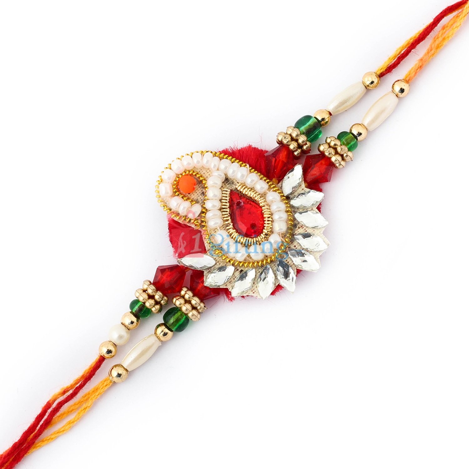 Crystal Marquise surrounded by kundan work with ruby in center Rakhi for Brother