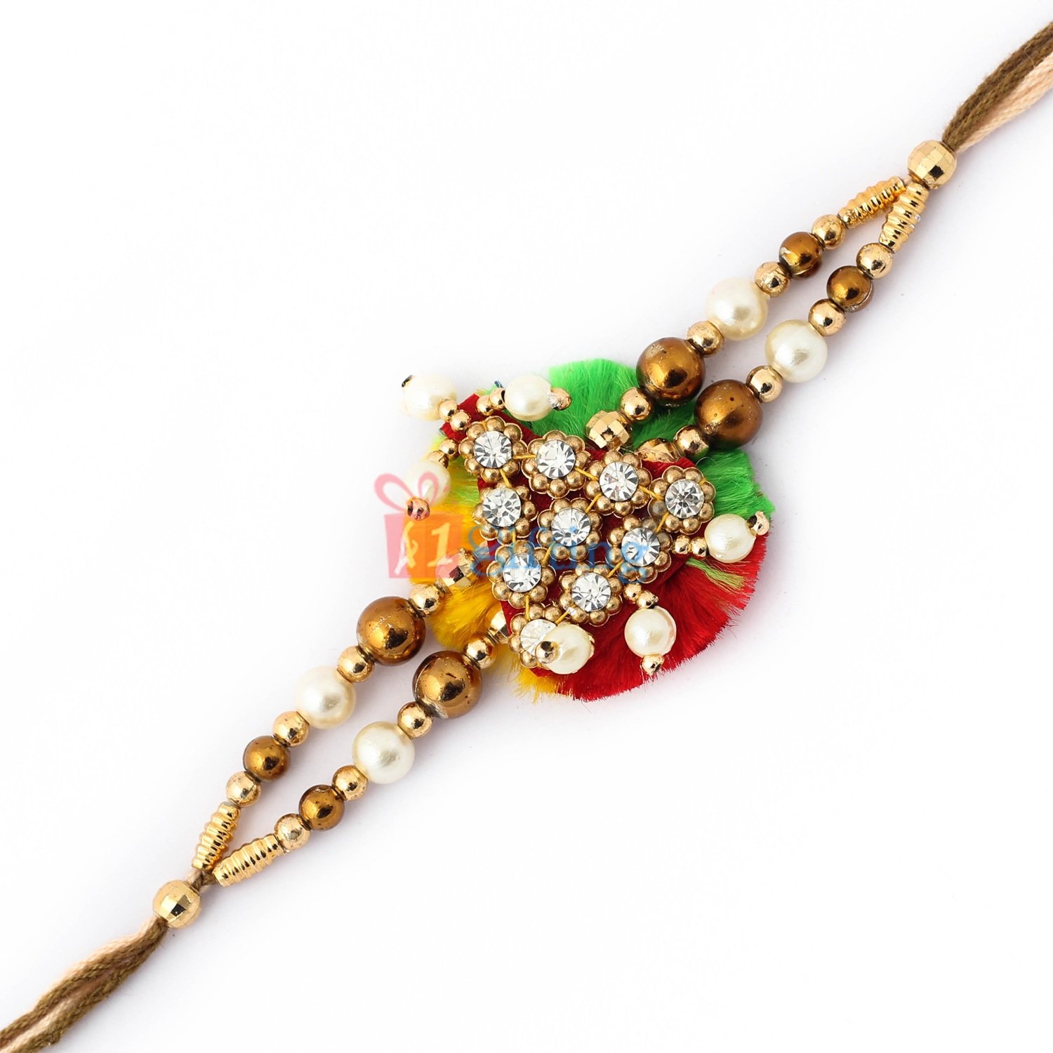 Royal design of diamonds and beads with pearl Rakhi for Brother