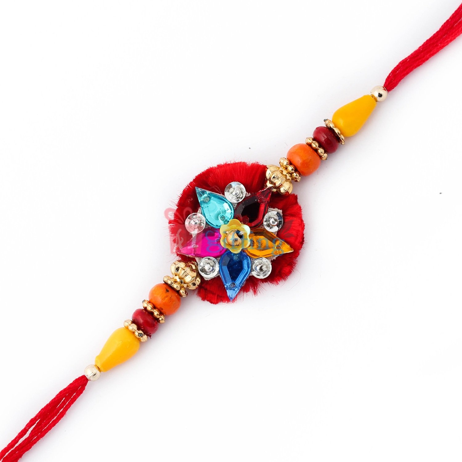 Colorful crystals with diamond studded Rakhi for Brother