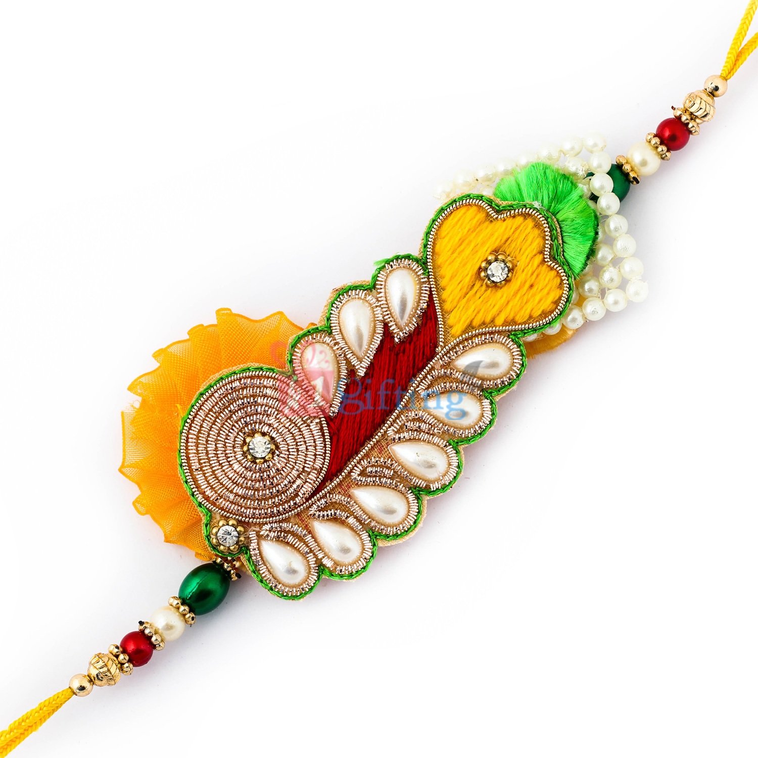 Massive work of kundan with pearls and beads Rakhi for Brother