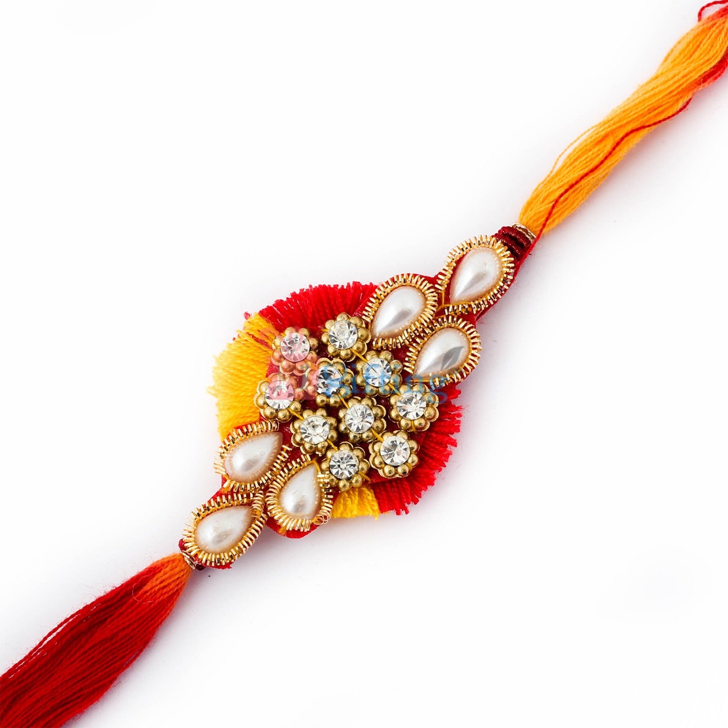 Unique American diamond studded and pearl Rakhi for Brother