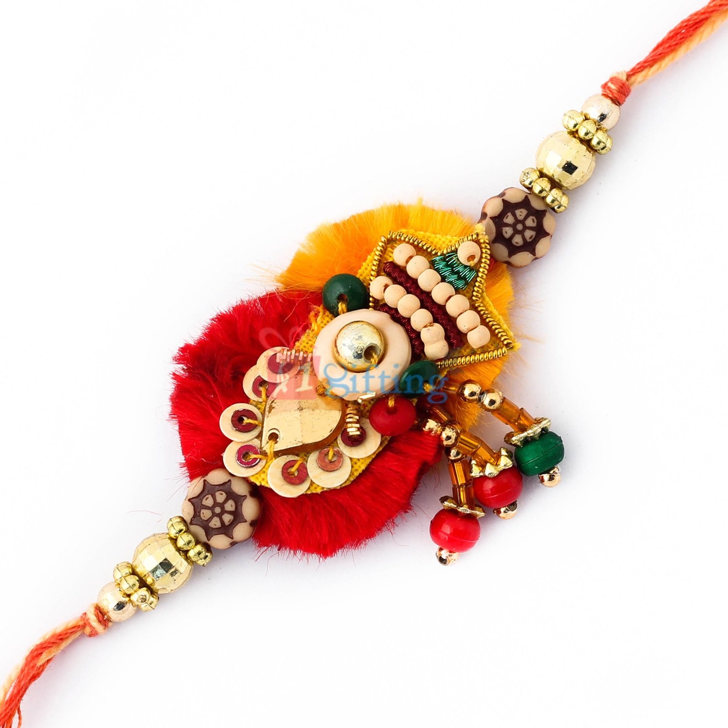 Whiff of Mauli with sandalwood and golden beads Rakhi for Brother