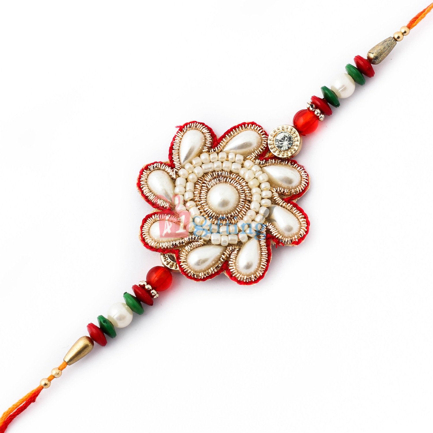 Fluence Red Rakhi with pearl and kundan for Brother