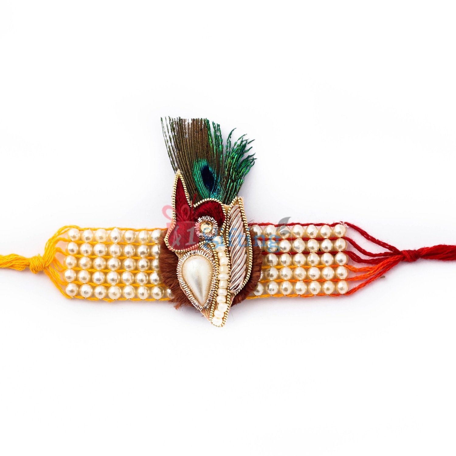 Auspicious pearl and peacock Rakhi for Brother