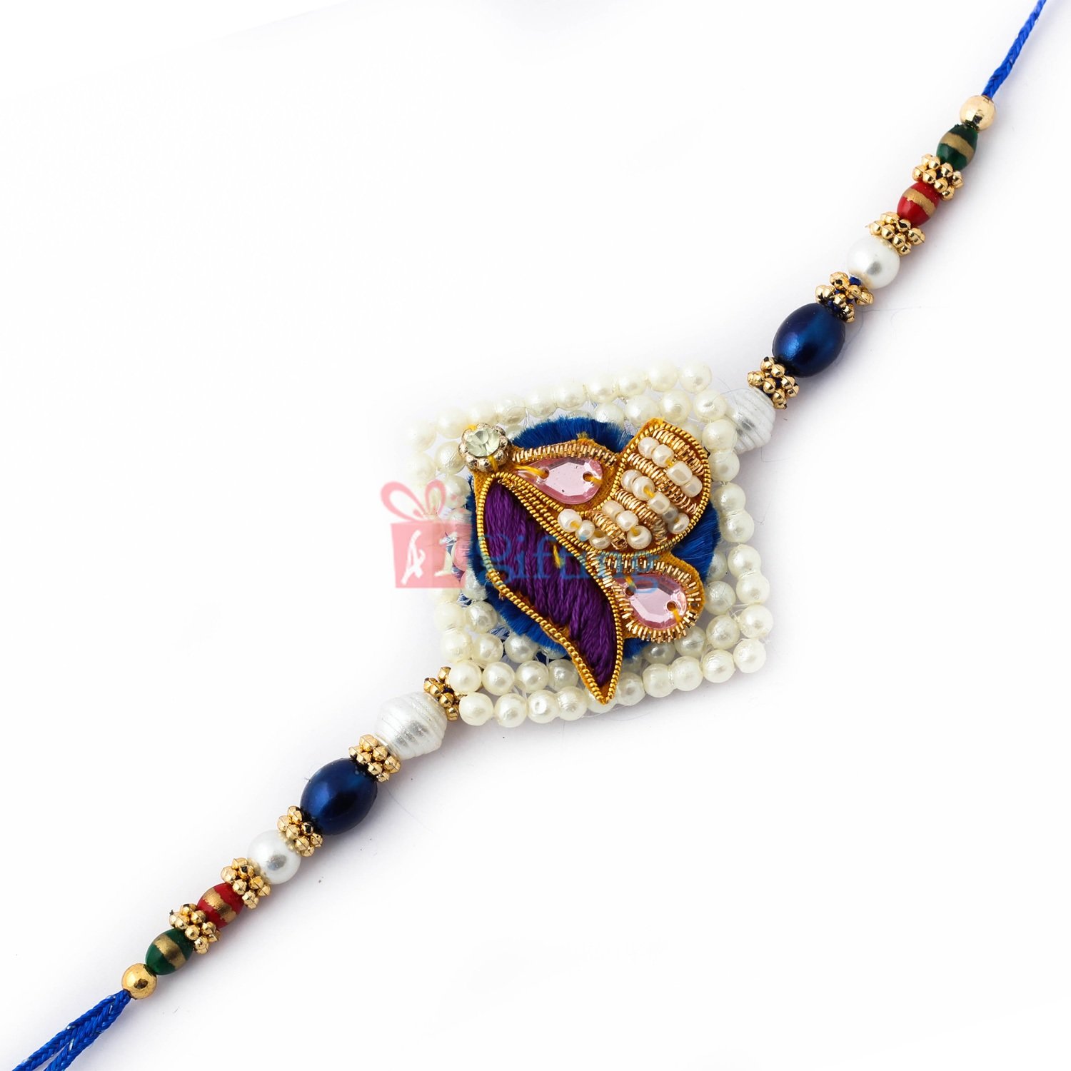 Illustrious pearl and with zari and crystal Rakhi