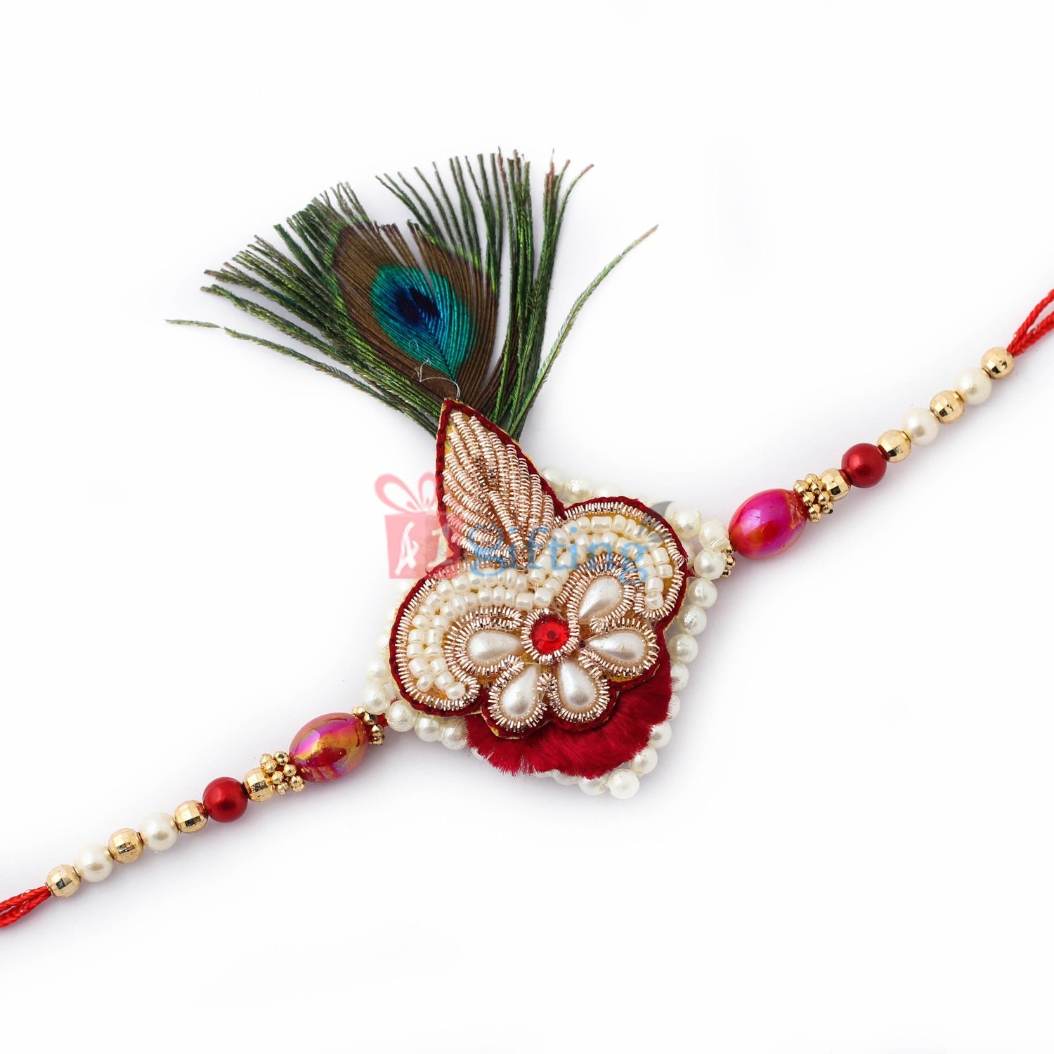 Blessing of lord krishna with fearher and pearl Rakhi 