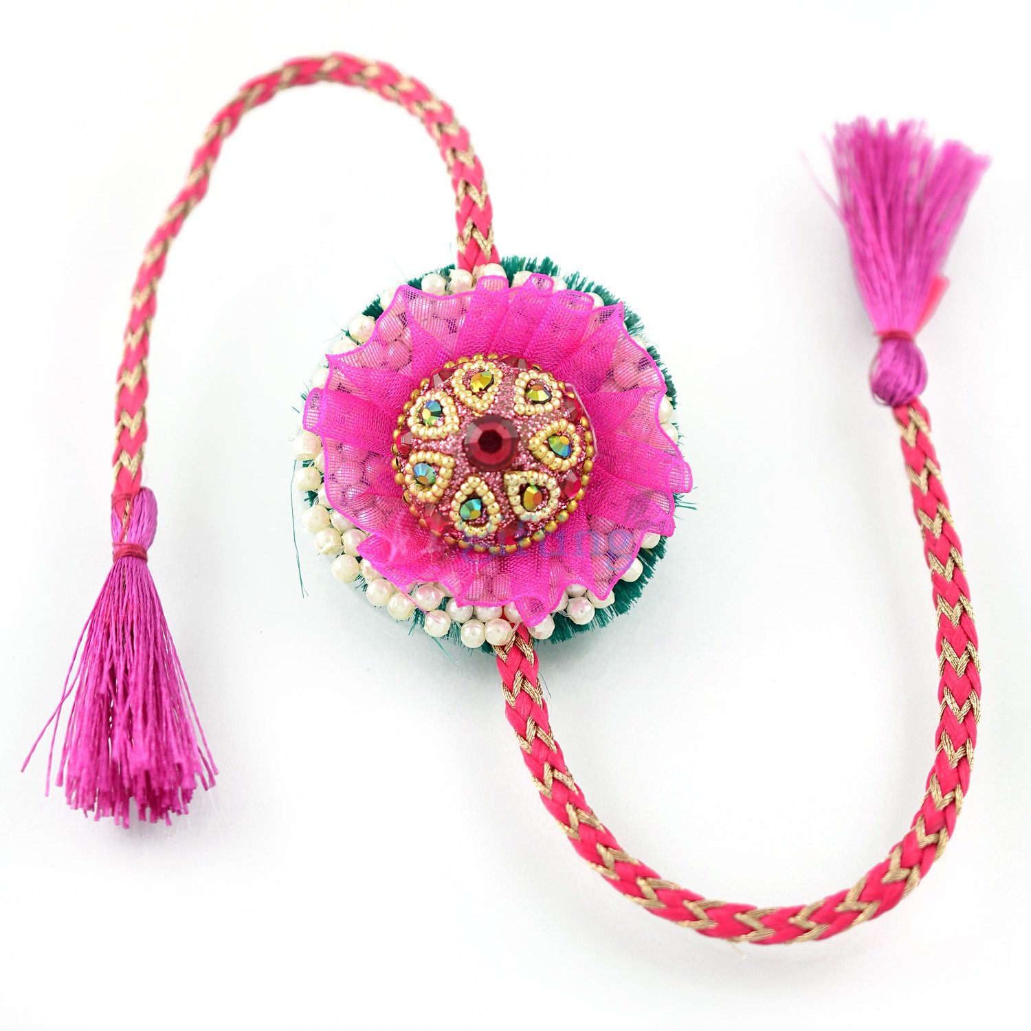 Handmade Pearl Pink Lacquer Rakhi for Brother