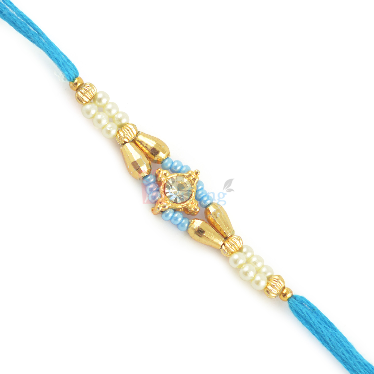 Simply Elegant Diamond Golden Pearl Rakhi