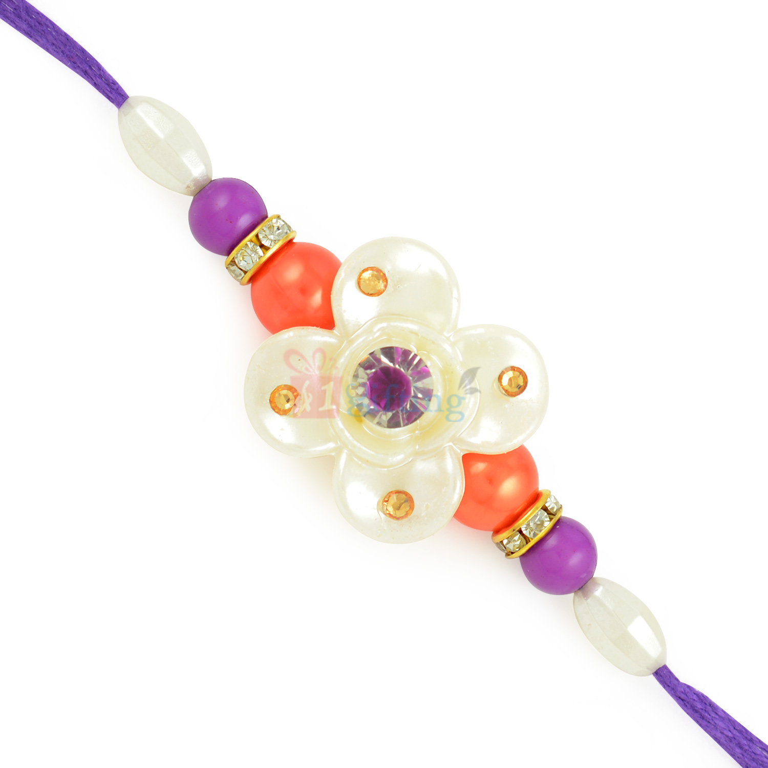 Pearl and Colorful Beads Floral Designer Diamond Rakhi