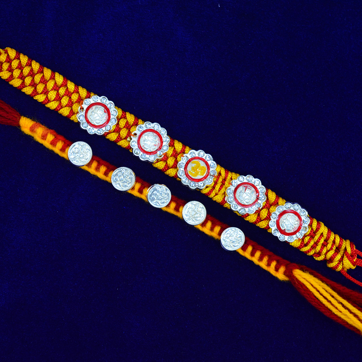 God Crafted and Floral Design Two Amazing Mauli Brother Pure Silver Rakhis