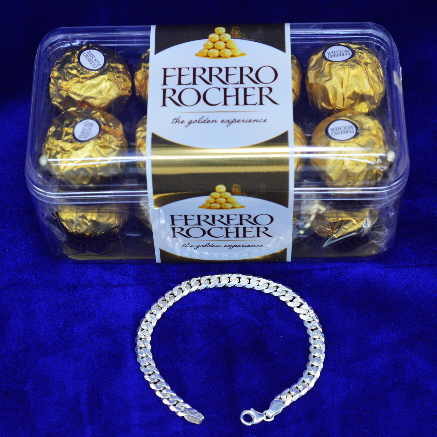 Ferrero Rocher 16 Pc Chocolate with Chain Pure Silver Rakhi Set
