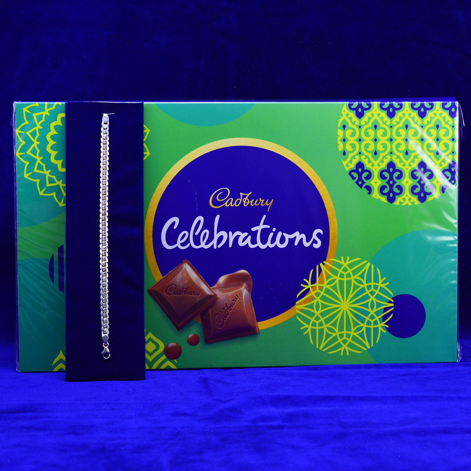 Cadbury Celebration Chocolate Small with Beautiful Looking Chain Silver Bhai Rakhi