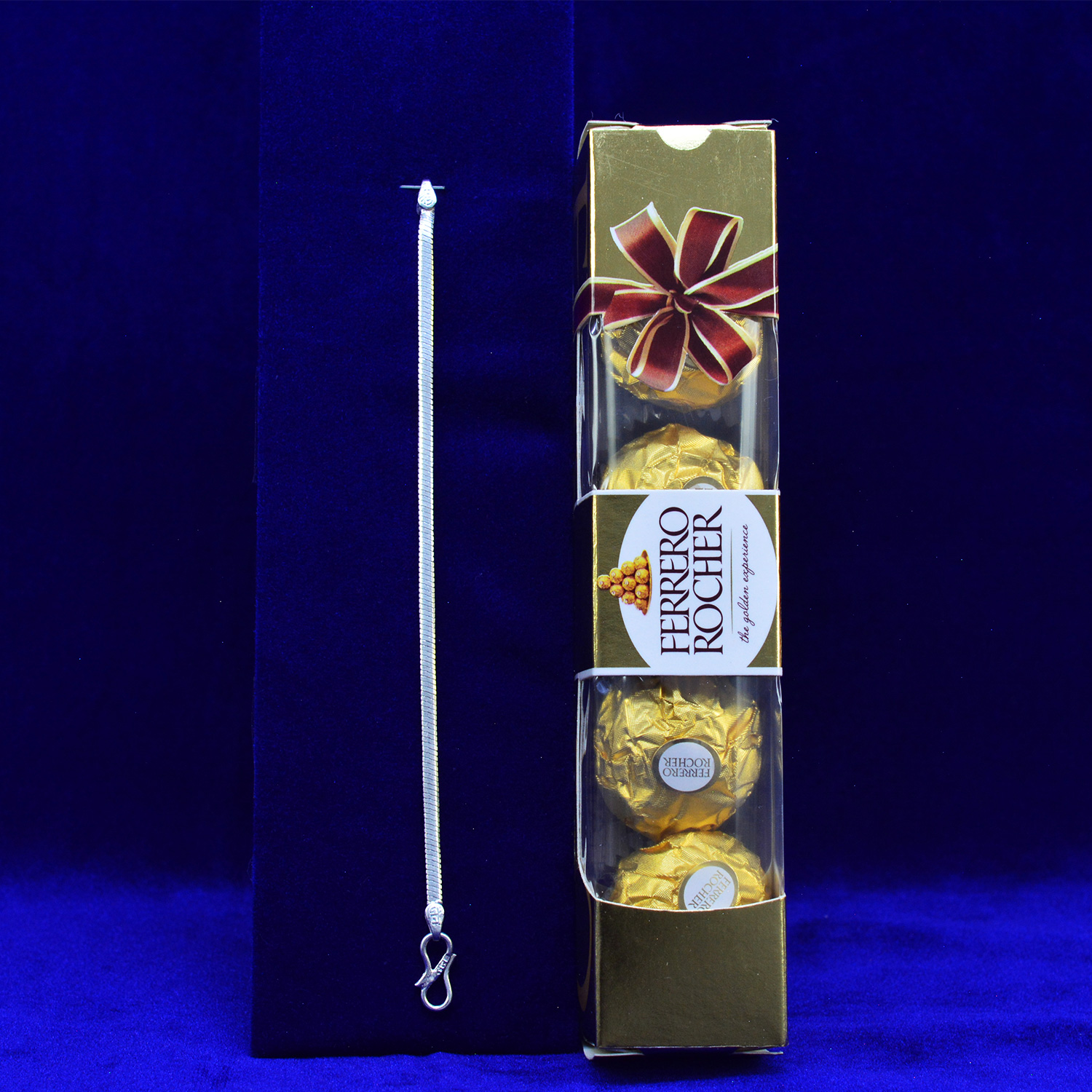 4 Pc Ferrero Rocher Chocolate with Pure Silver Brother Rakhi