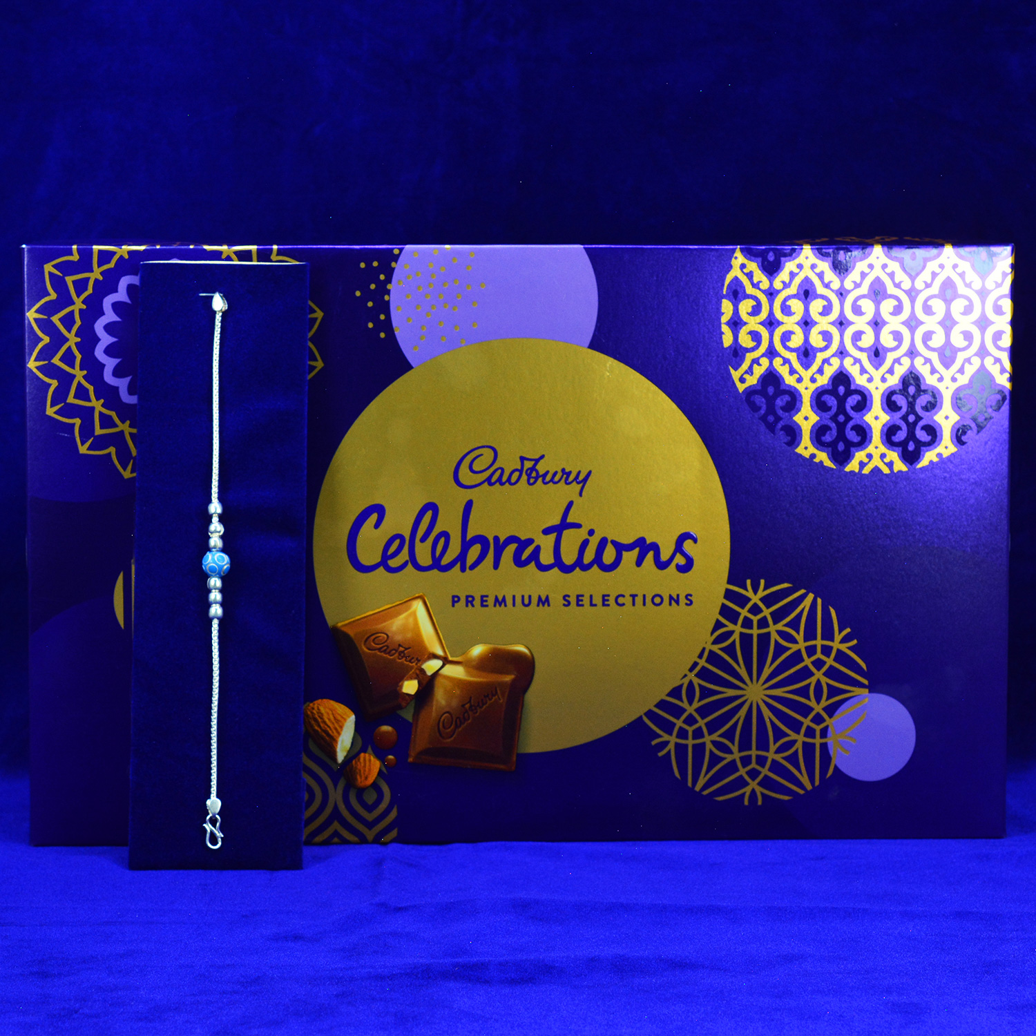 Cadbury Premium Selections Chocolates with Attractive Looking Pure Silver Brother Rakhi