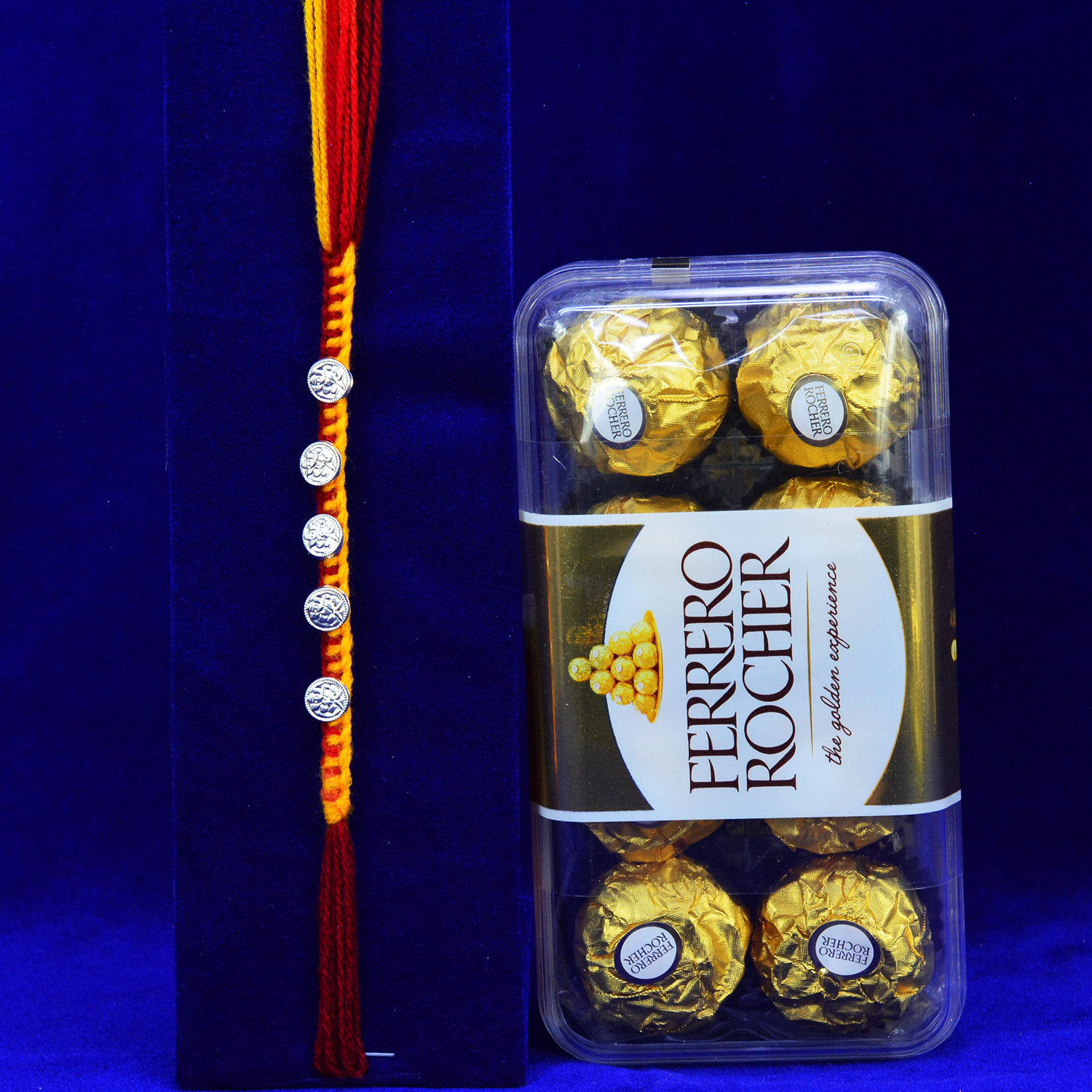 God Crafted Amazing Mauli Dori Rakhi with Ferrero Rocher 16 Pc Chocolate