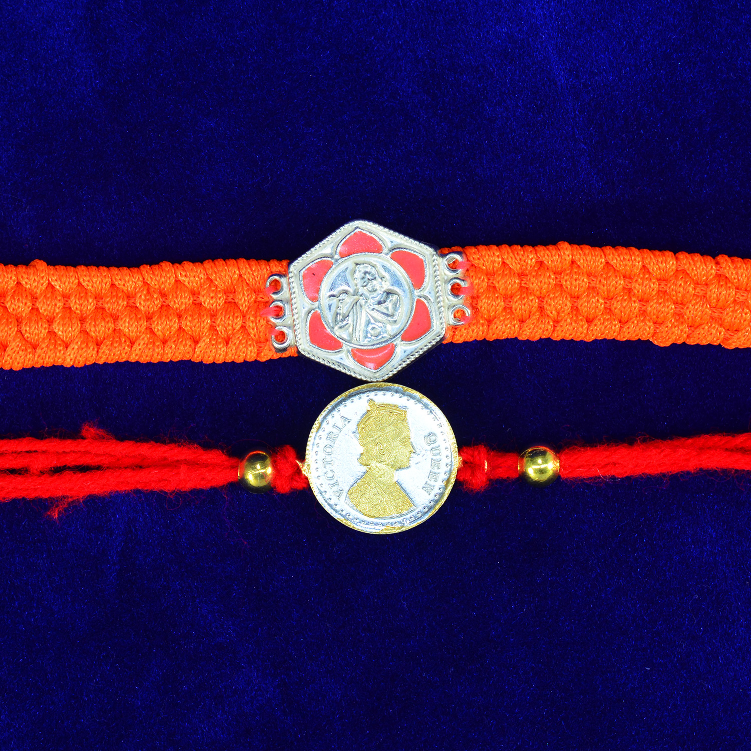 Hexa and Coin Shape Two Unique Designer Pure Silver Rakhis for Brother