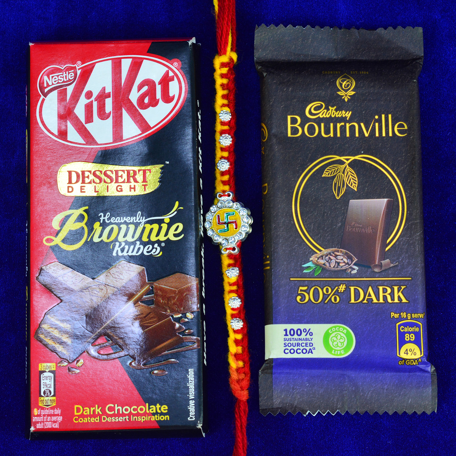 Kitkat and Bournville Chocolate with Swastika Designer Brother Rakhis
