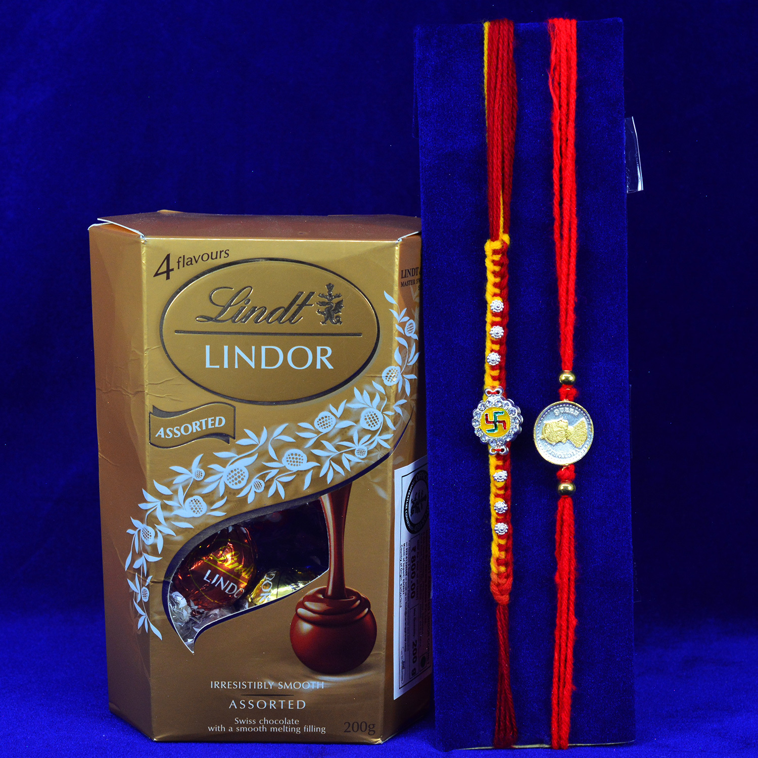 Lindt Lindor Chocolate with 2 Magnificent Pure Silver Brother Rakhi.