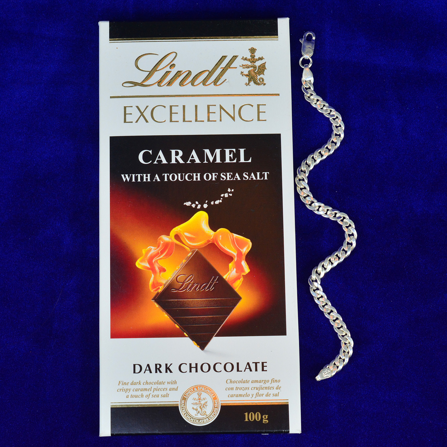 Lindt Excellence Dark Chocolate with Simple and Stunning Looking Pure Silver Rakhi