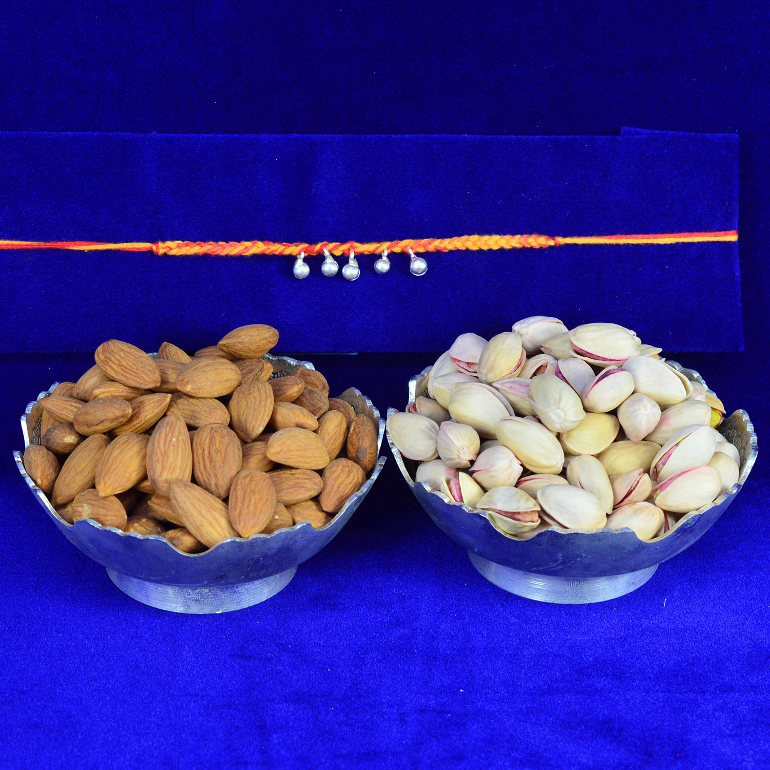 Almonds and Pista Dry Fruits with Beautiful Looking Ghoongru Brother Rakhi
