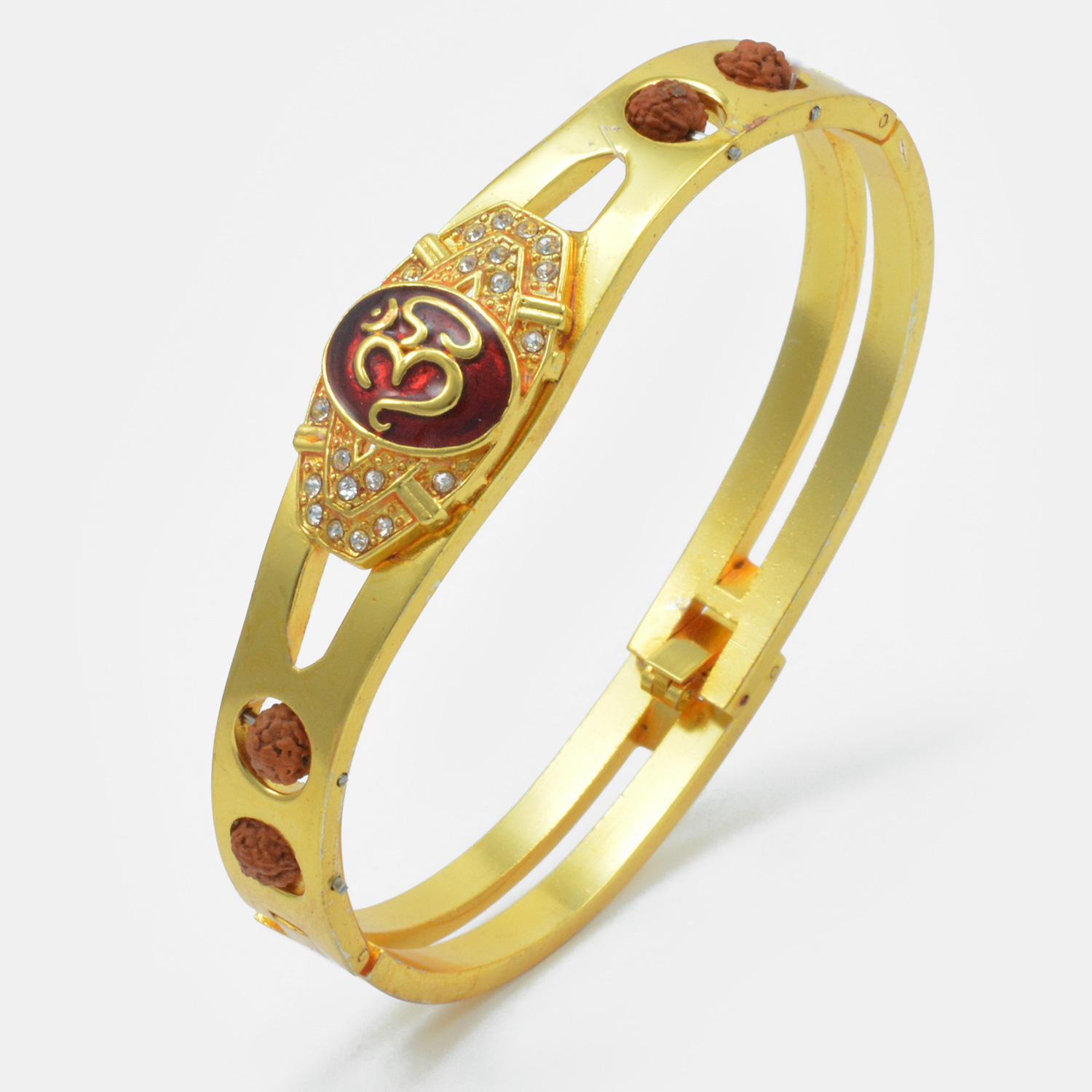 Om Designed with Rudraksh Golden Bracelet Rakhi