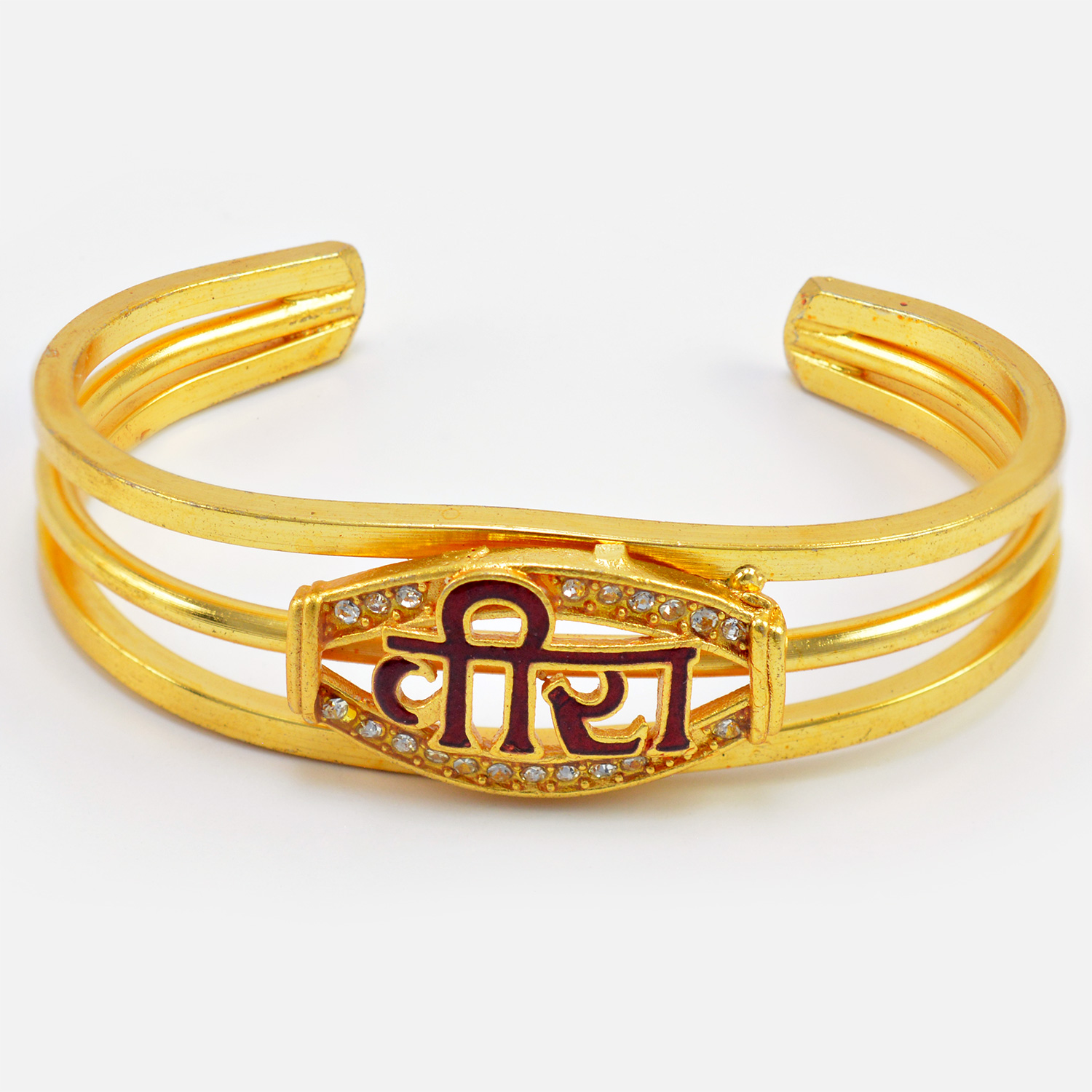 Veera Written Diamond Studded Golden Color Hand Bracelet for Brother