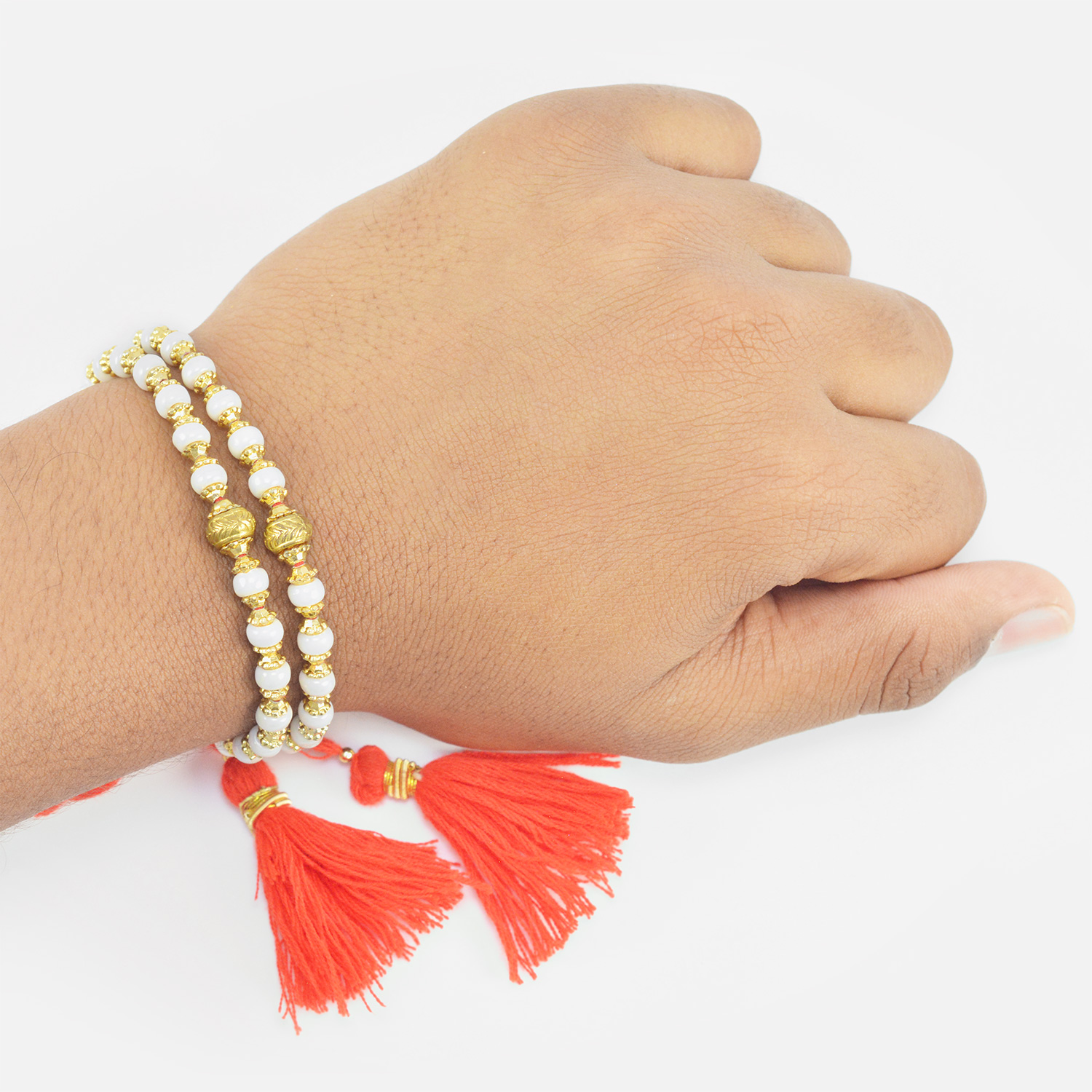 Simple and Attractive Looking White Beads Fancy Rakhi Bracelet