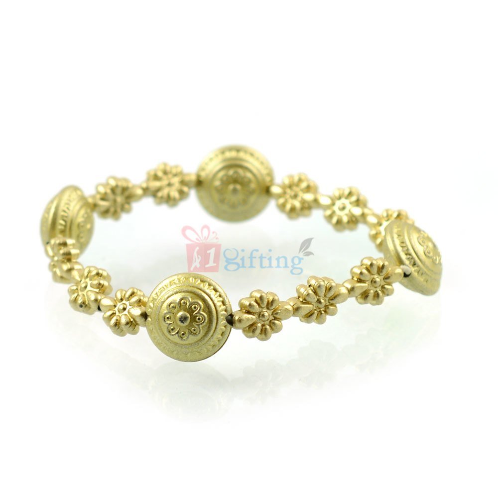 Amazing Golden Colored Flower Beads Rakhi Bracelet