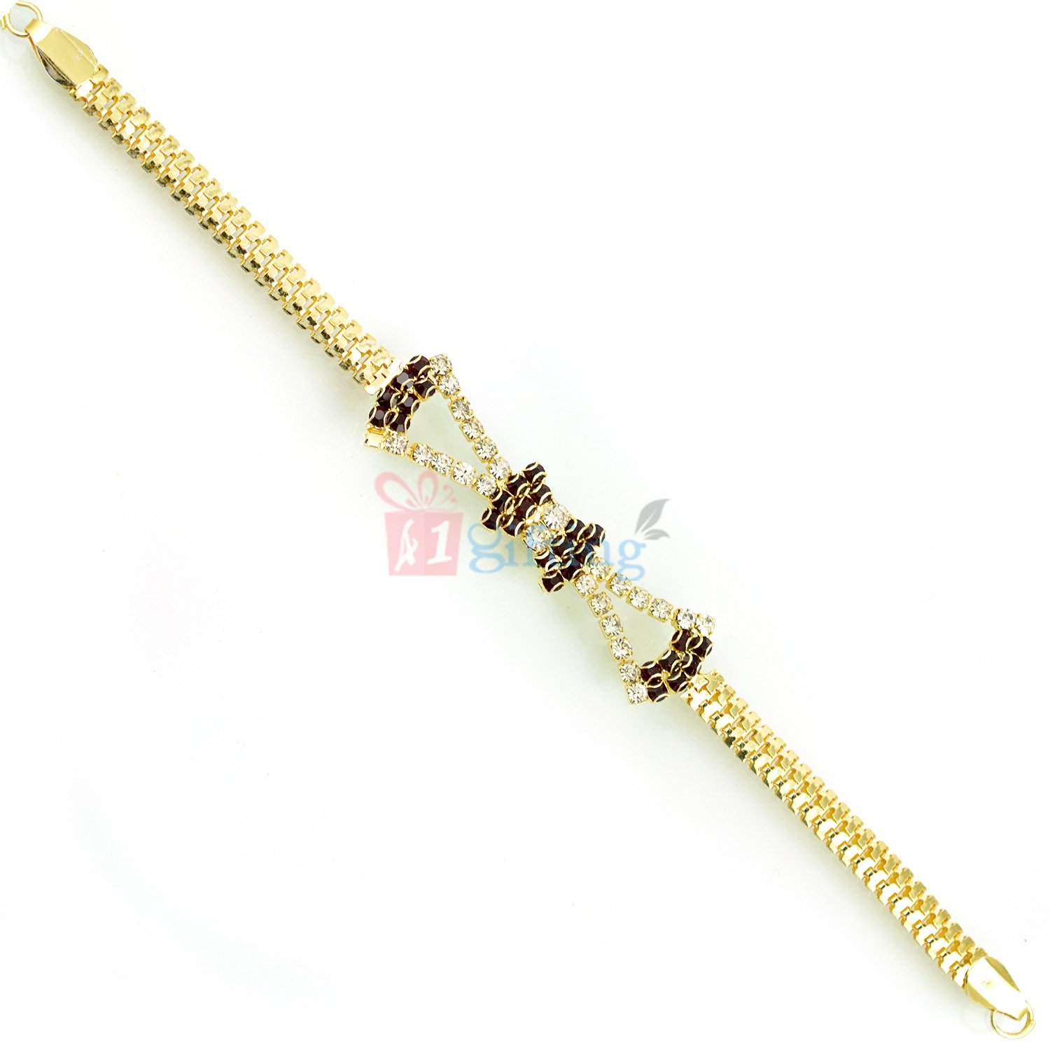 Golden Polished Diamond Fancy Rakhi Bracelet
