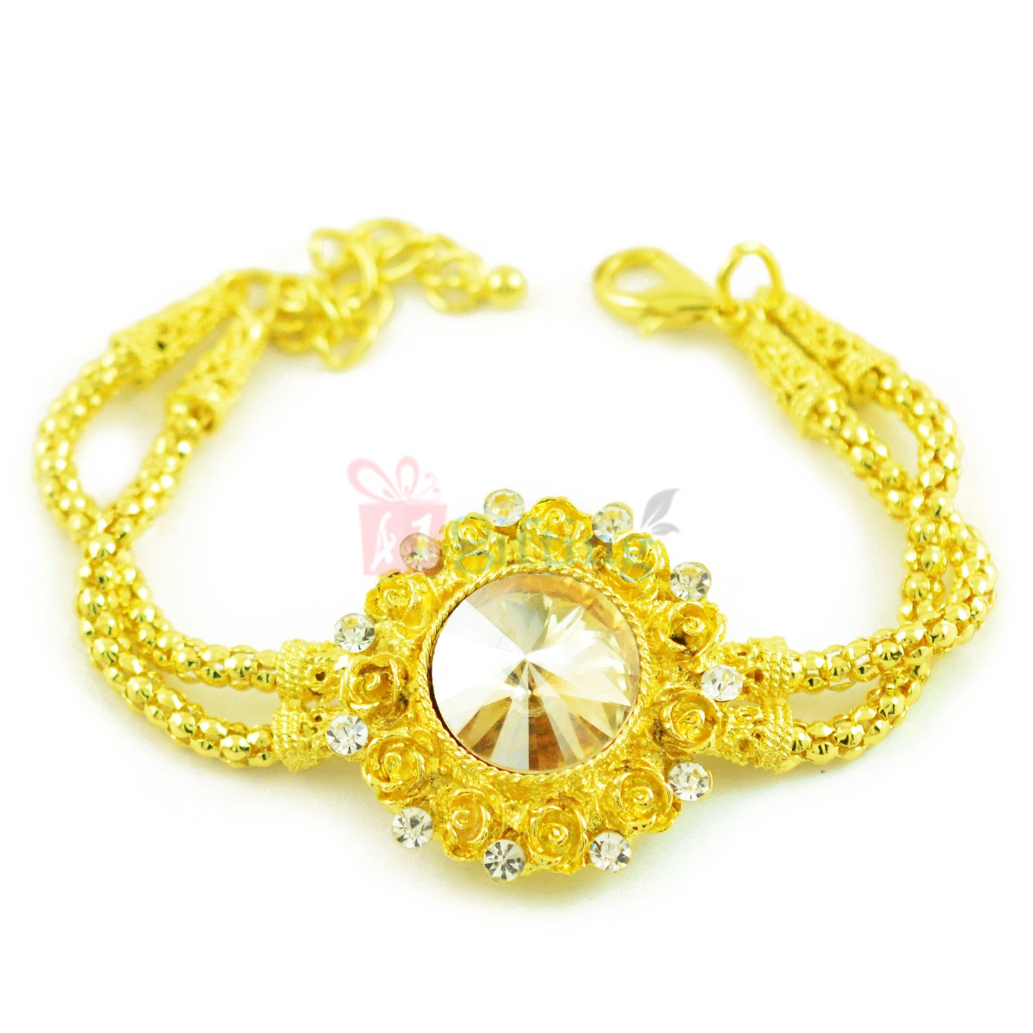 Beautiful Golden Big Diamond Rope Chain Rakhi Bracelet
