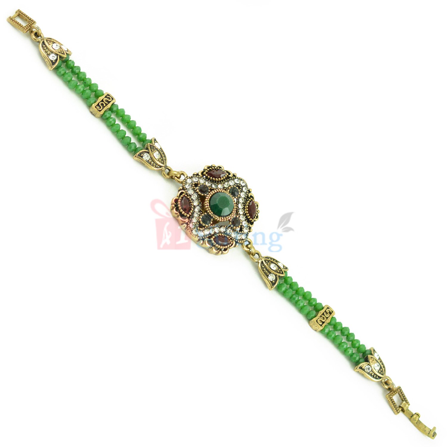 Amazing Emerald Colored Stone Bracelet Rakhi for Brother