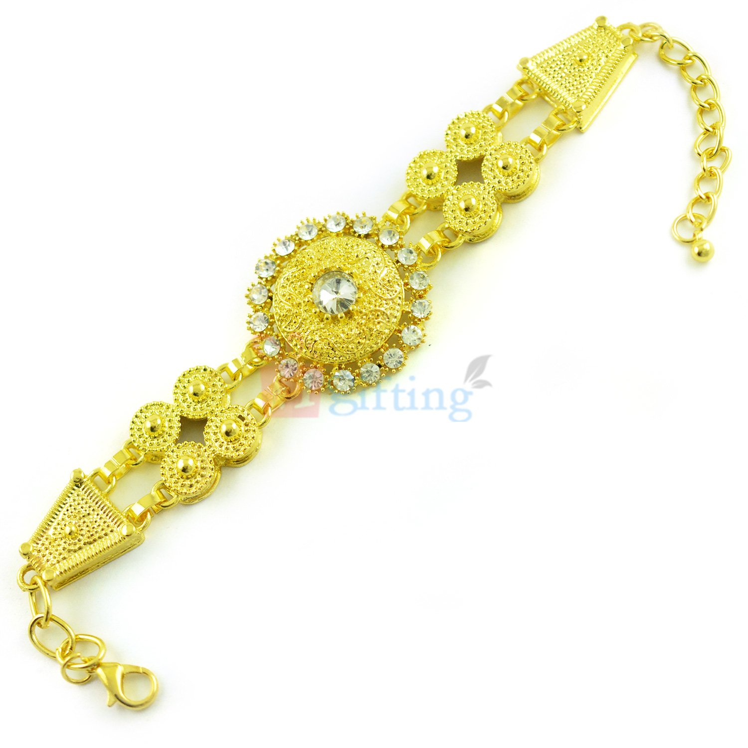 Superb Golden Central Dial Diamond Rakhi Bracelet