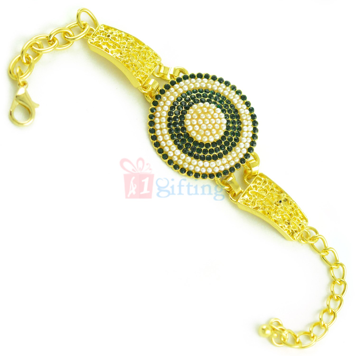 Beautiful Pearl Dial Golden Bracelet Rakhi
