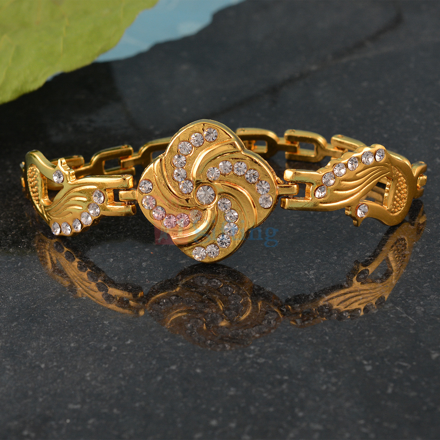 Designer Golden Peacock Bracelet with Diamonds