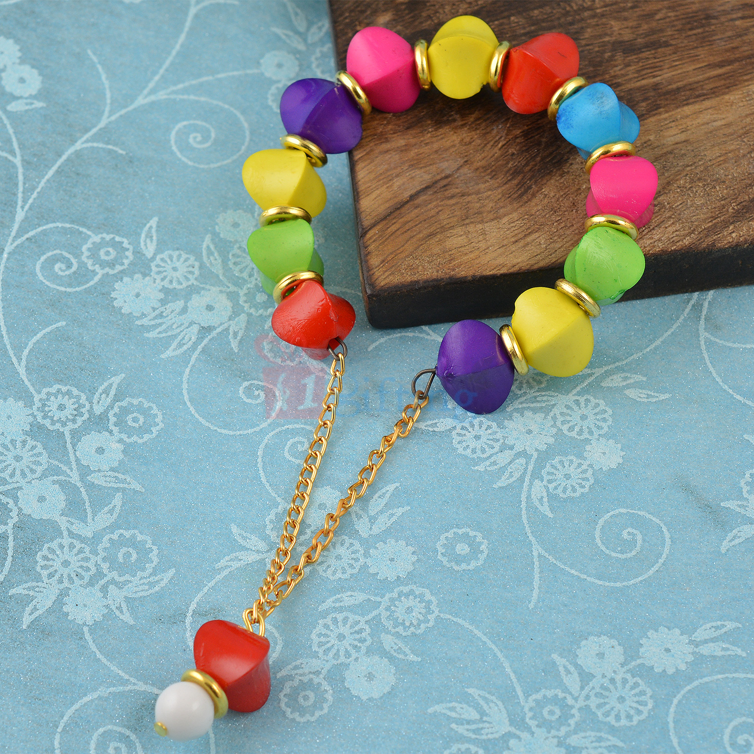 Golden Rings with Colorful Seed Looking Dangler Bracelet